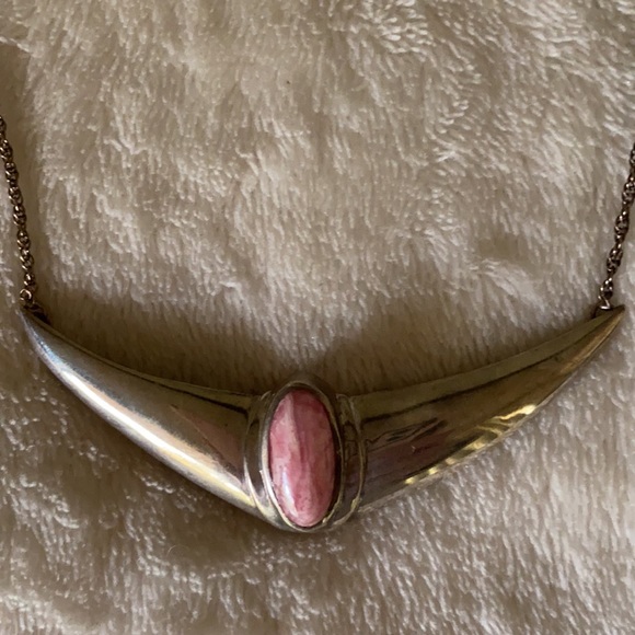 VINTAGE NEW/UNWORN SOUTHWESTERN STERLING SILVER BAR NECKLACE PENDANT PINK CORAL - Picture 3 of 7